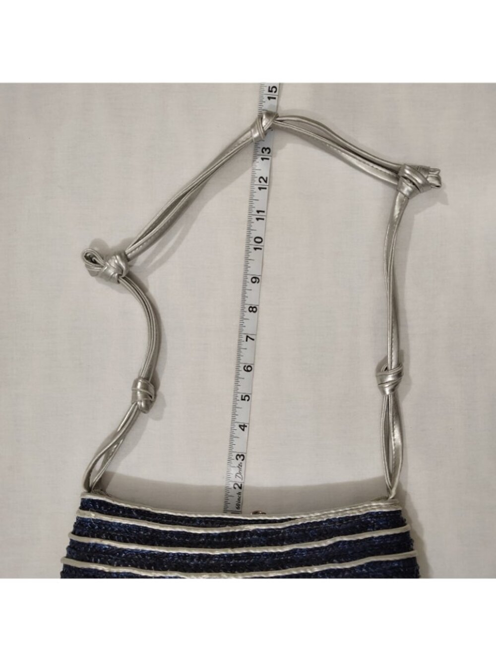 Worthington Straw Woven Shoulder Bag Purse Handbag Blue Silver Stripe Lined - Picture 11 of 16